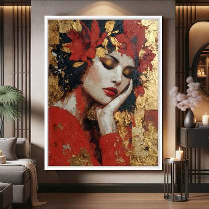 Golden Petals Dreaming Beauty Canvas Wall Art