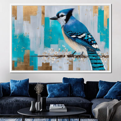 Blue Jay on Golden Birch Canvas Wall Art