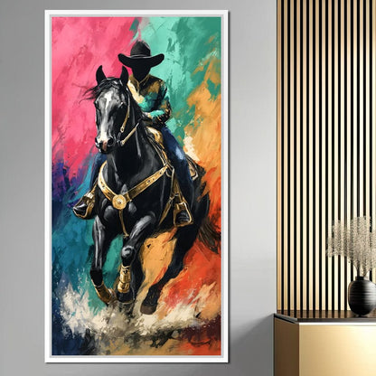 Galloping Midnight Charro Charge Canvas Wall Art