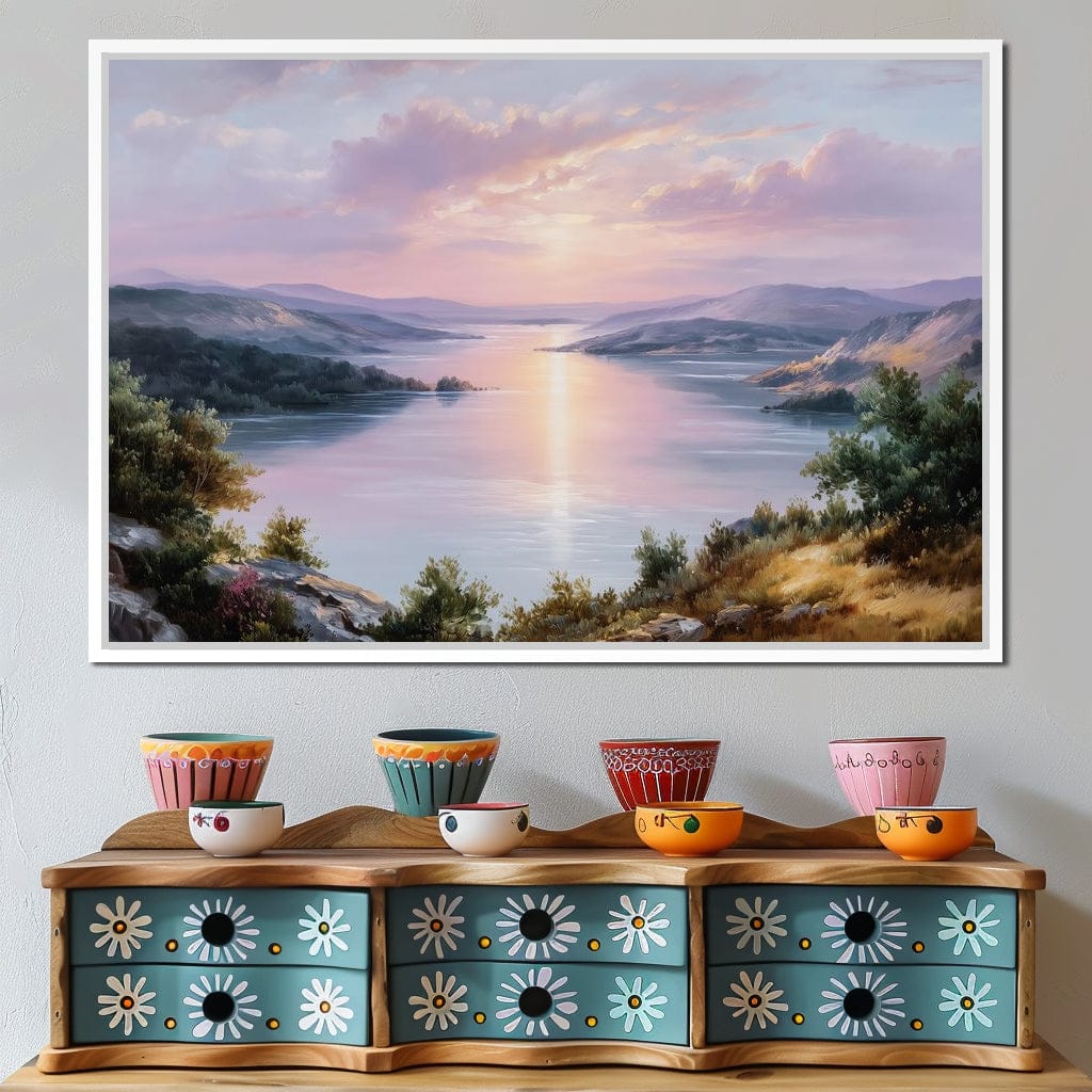 Pastel Sunrise Over Lake Fjord Canvas Wall Art