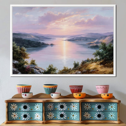 Pastel Sunrise Over Lake Fjord Canvas Wall Art