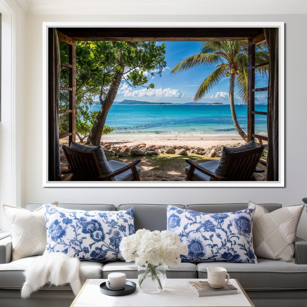 Tropical Serenity Window Canvas Wall Art