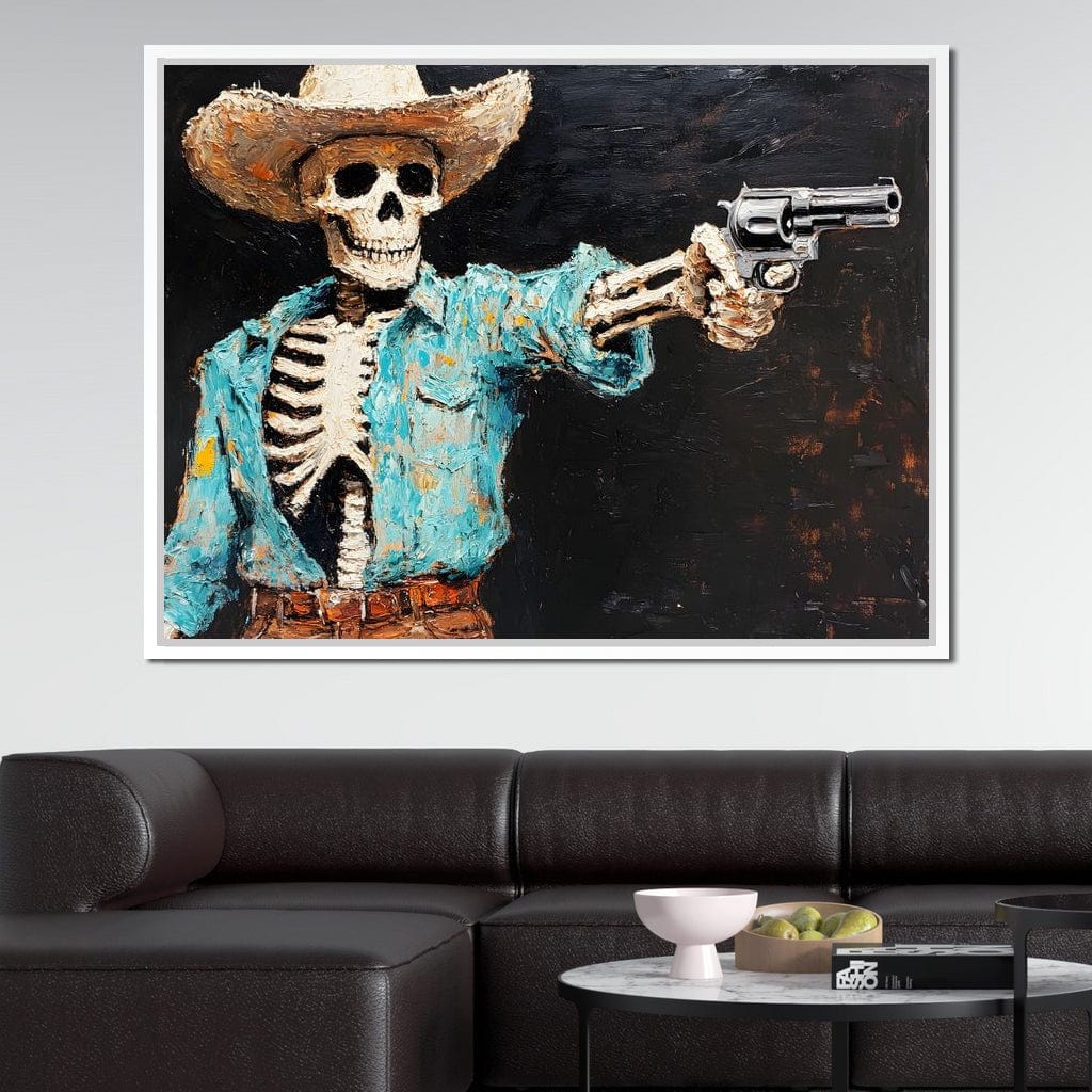 Cowboy Skeleton in Denim Canvas Wall Art