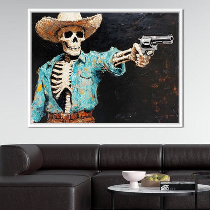 Cowboy Skeleton in Denim Canvas Wall Art