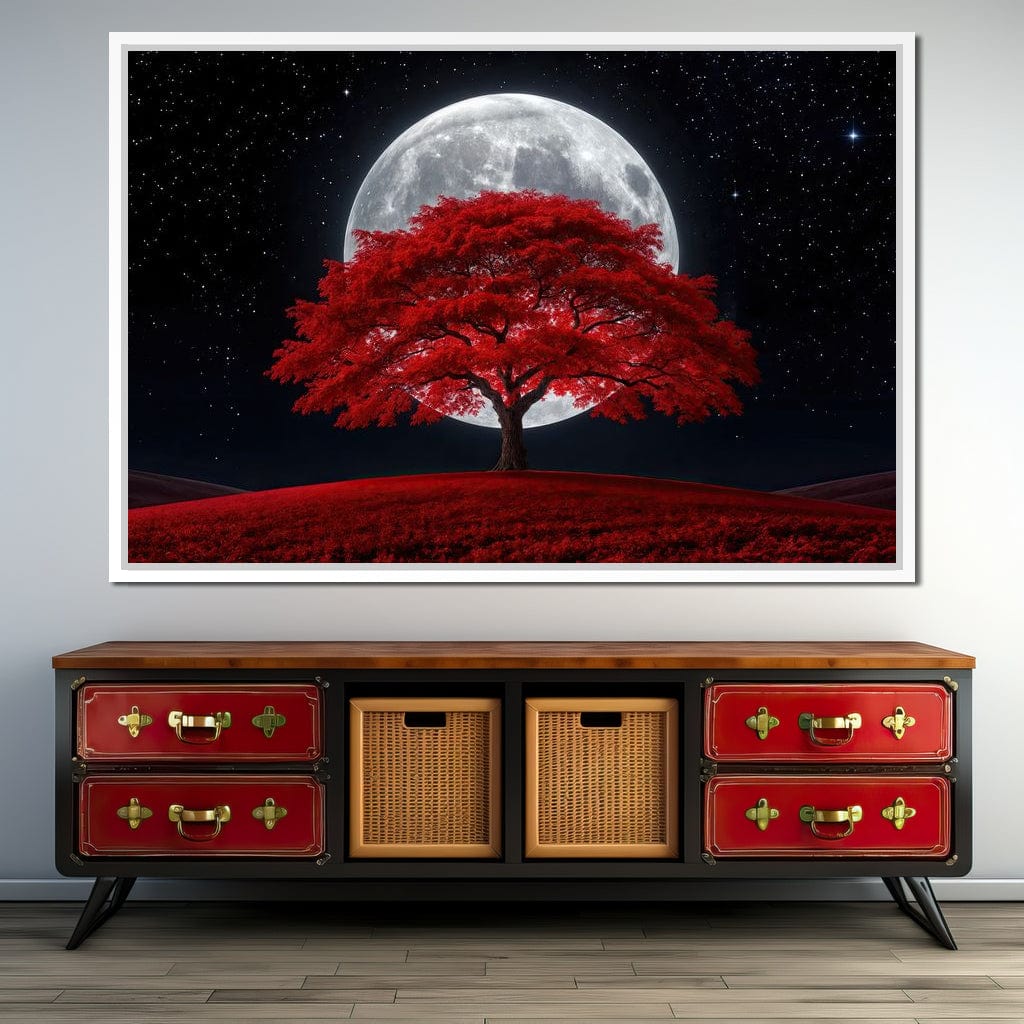 The Crimson Moon Tree Canvas Wall Art