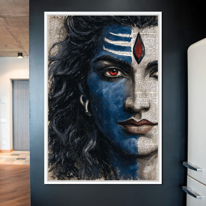 Shiva Gaze Ancient Script Face Canvas Wall Art