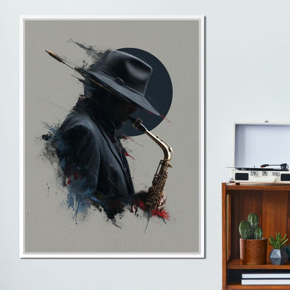 Midnight Saxophone Silhouette Canvas Wall Art