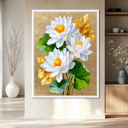 Golden Lotus Dreams Unfold Canvas Wall Art