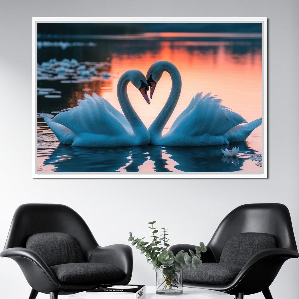 Swans In Love Canvas Wall Art