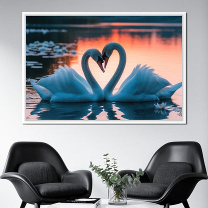 Swans In Love Canvas Wall Art