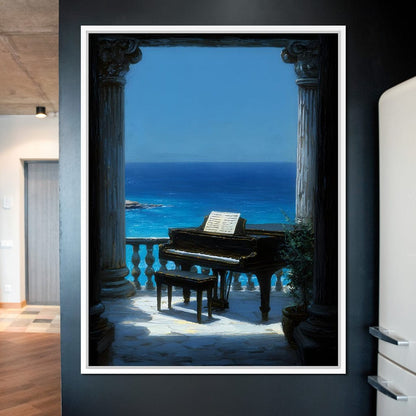 Seaside Sonata Grand Piano View Canvas Wall Art