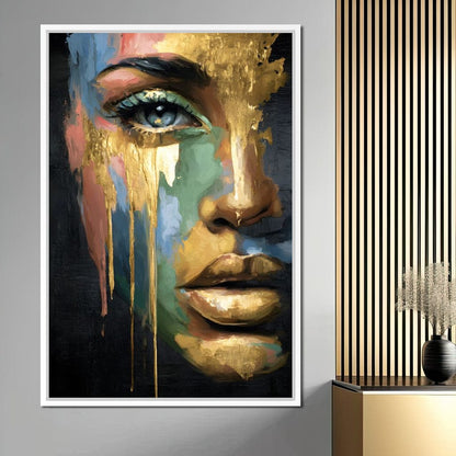 Radiant Gold Drip Face Painting Canvas Wall Art