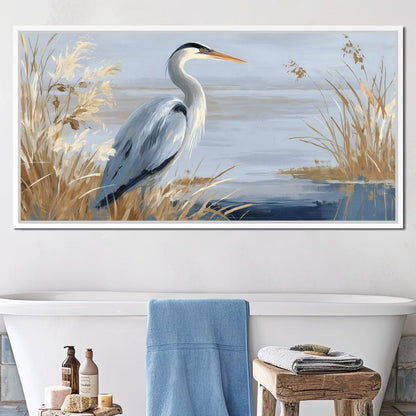 Coastal Heron Marsh Stillness Canvas Wall Art