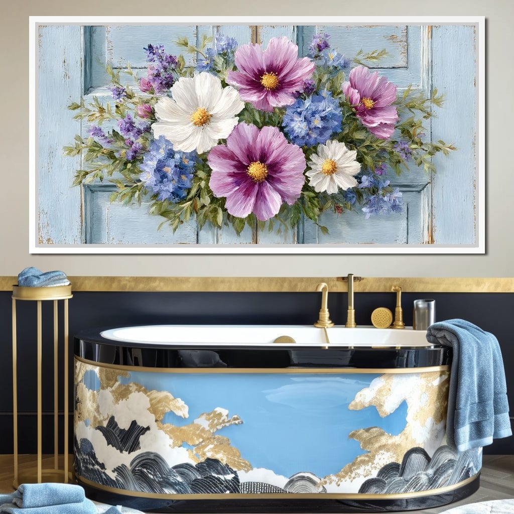 Rustic Pastel Cottage Flowers Canvas Wall Art