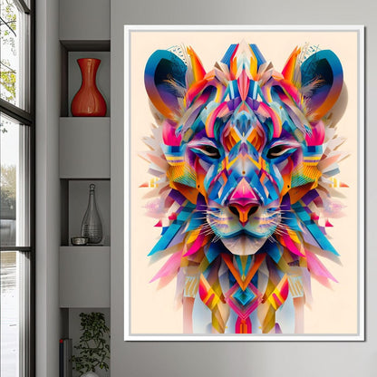 Vivid Geometric Lion Majesty Canvas Wall Art