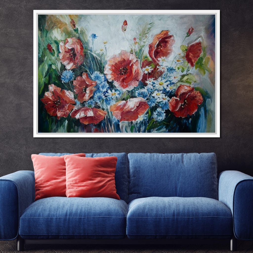 Poppies & Blue Flowers Canvas Wall Art