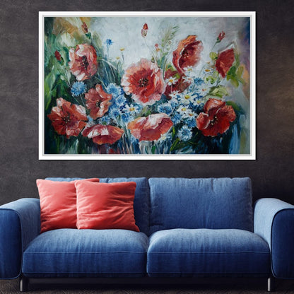 Poppies & Blue Flowers Canvas Wall Art