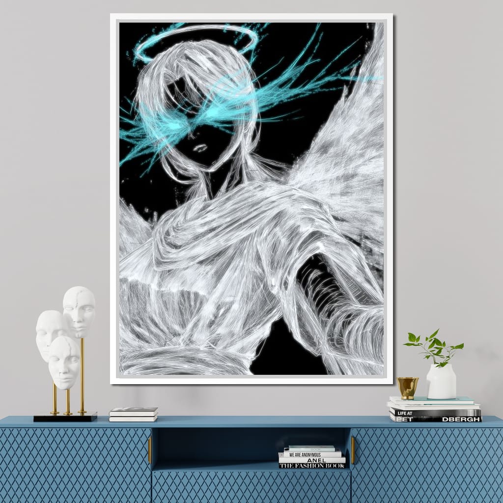 Celestial Guardian Neon Wings Canvas Wall Art