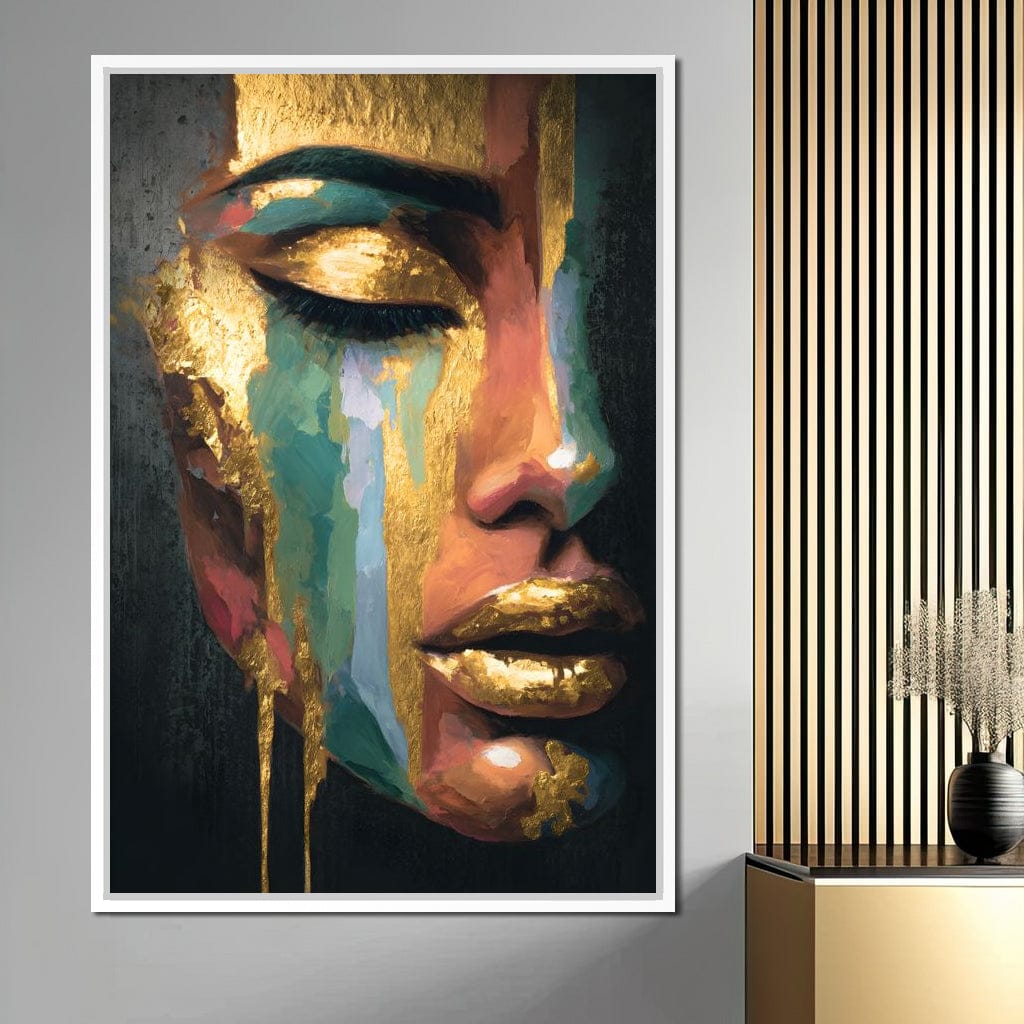 Golden Radiant Abstract Face Canvas Wall Art