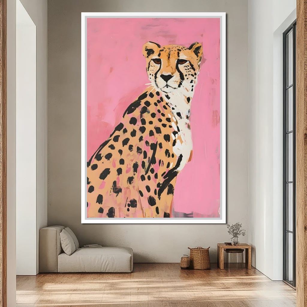 Cheetah Safari Elegance on Pink Canvas Wall Art