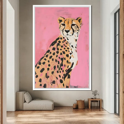 Cheetah Safari Elegance on Pink Canvas Wall Art