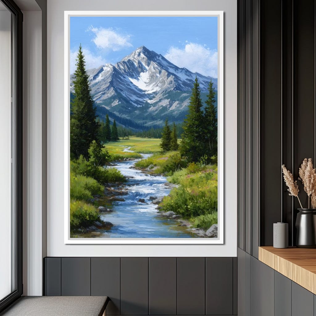 Alpine Peak River Meadow Sky Canvas Wall Art