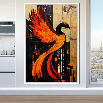 Phoenix Rise Through Flames Canvas Wall Art