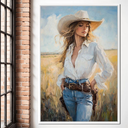 Cowgirl's Sunlit Respite Canvas Wall Art