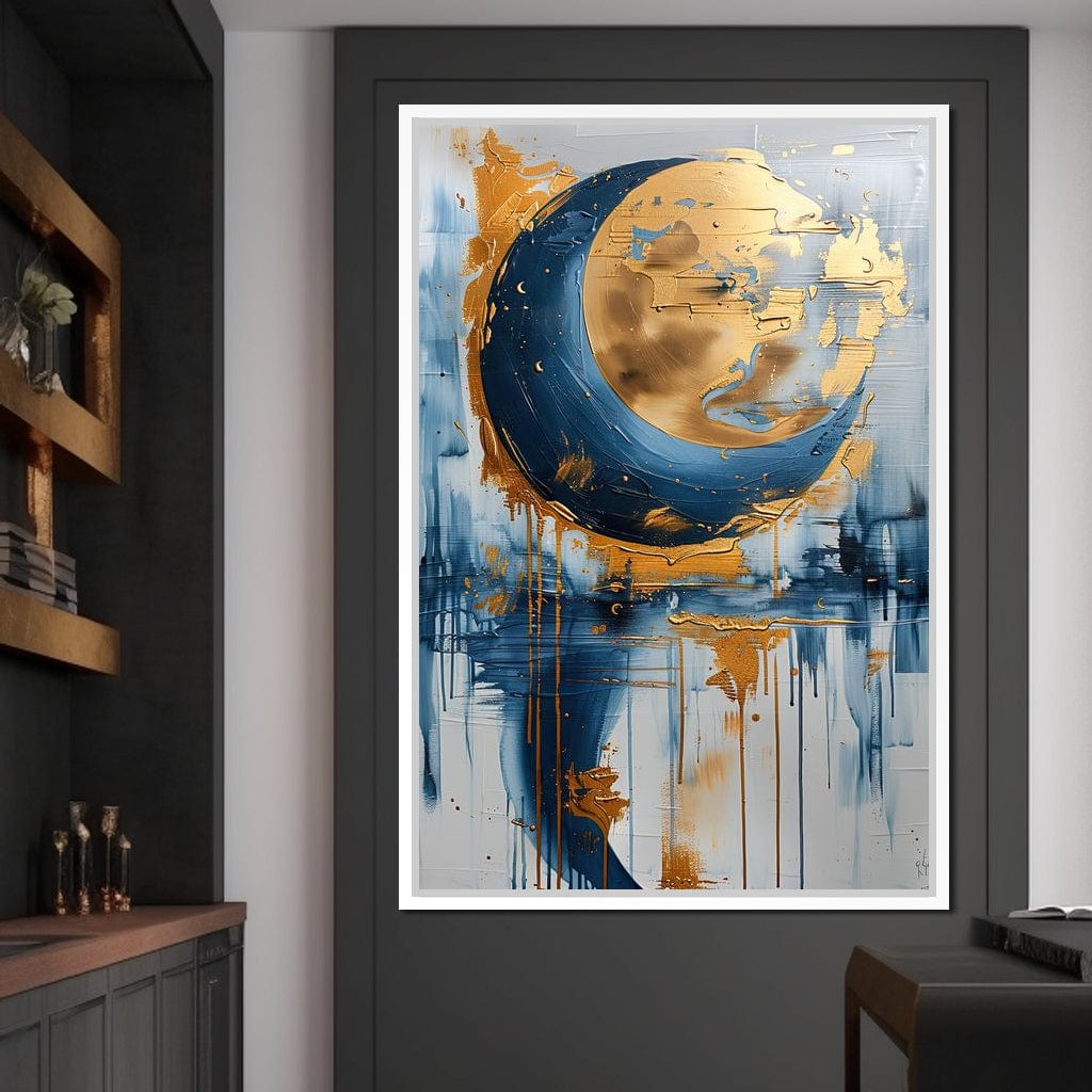 Golden Swirls on Sapphire Tides Canvas Wall Art