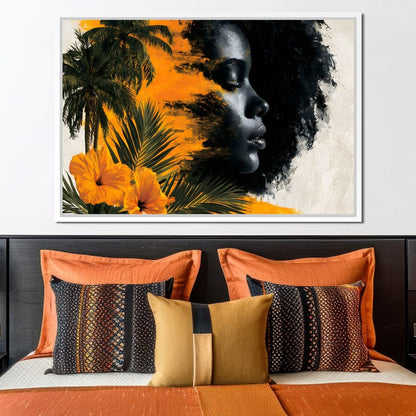 Golden Palms Dark Silhouette Canvas Wall Art