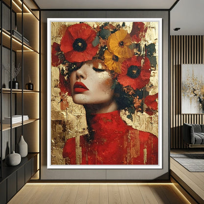 Golden Radiant Floral Muse Canvas Wall Art