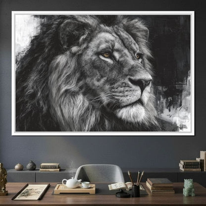 Regal Lion Monochrome Portrait Canvas Wall Art