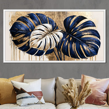 Gilded Monstera Leaves Dancing With Light Canvas Wall Art