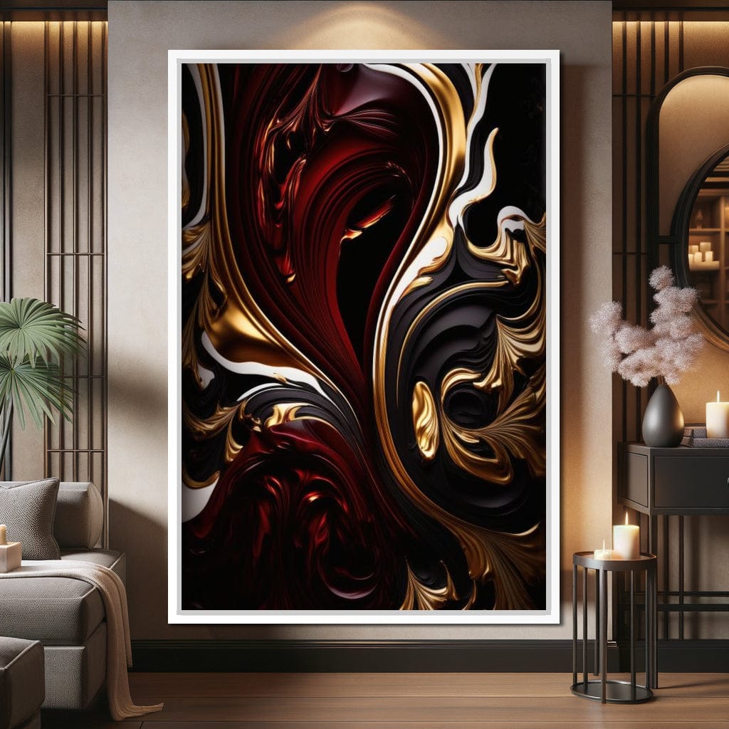 The Marble-Lux Collection: Dark Red & Vibrant Gold 06 Canvas Wall Art