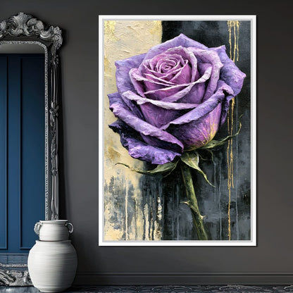 Midnight Petals Against Gilded Shadows Canvas Wall Art