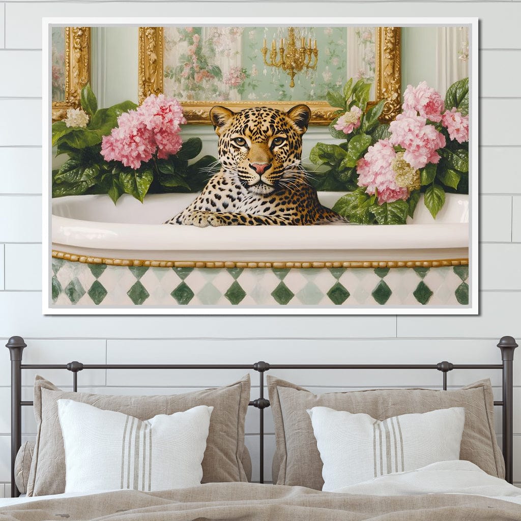 Leopard Luxe Floral Bathing Canvas Wall Art