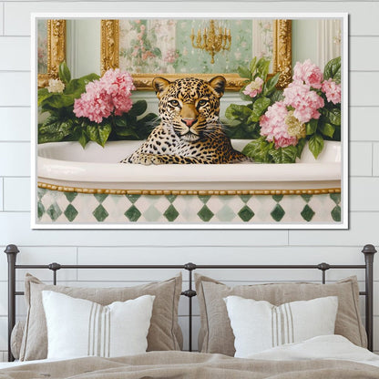 Leopard Luxe Floral Bathing Canvas Wall Art