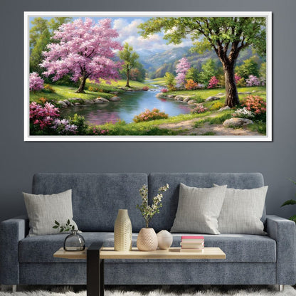 Spring Blossom Mountain Stream Canvas Wall Art