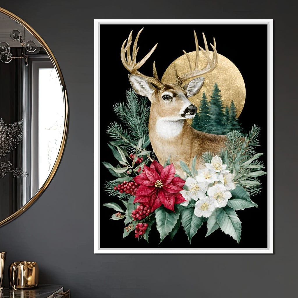 Moonlit Floral Gold Buck Canvas Wall Art