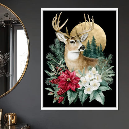 Moonlit Floral Gold Buck Canvas Wall Art