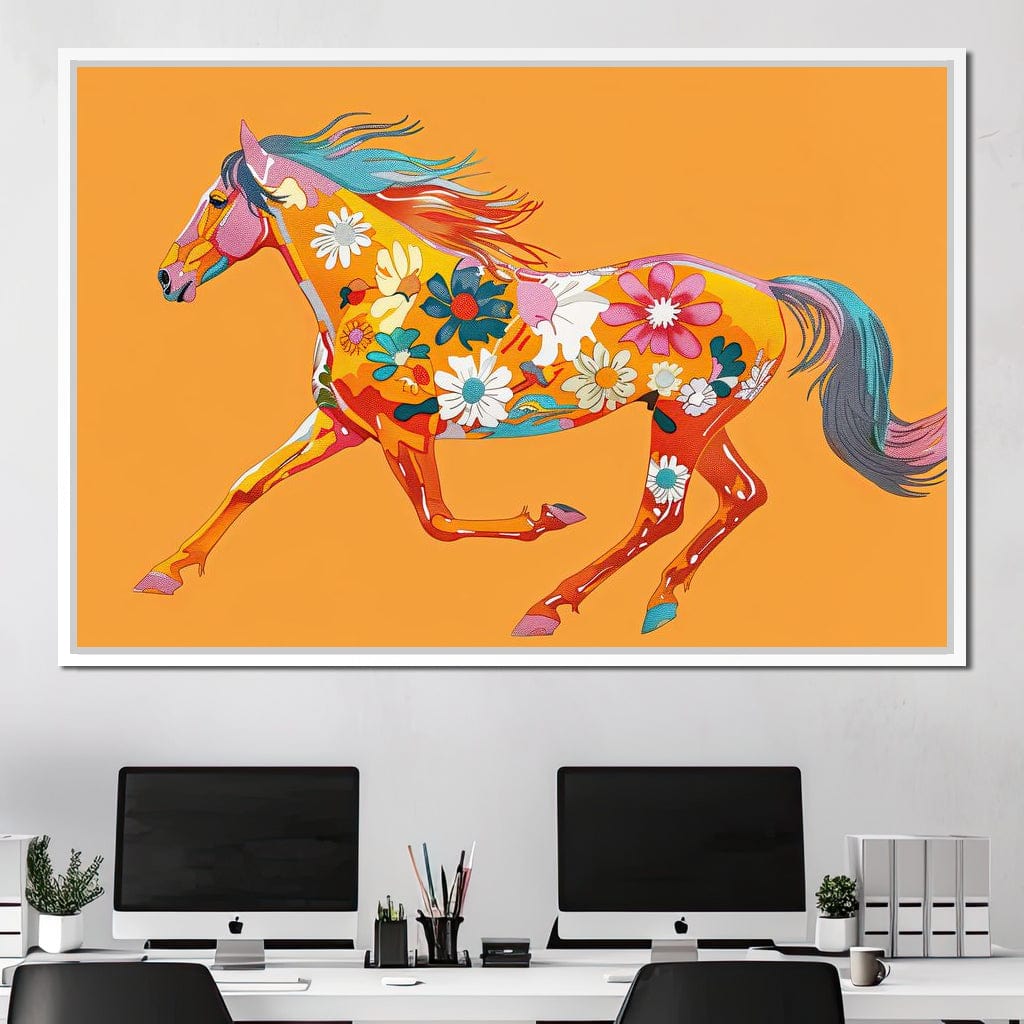 Blooming Horse on Tangerine Canvas Wall Art