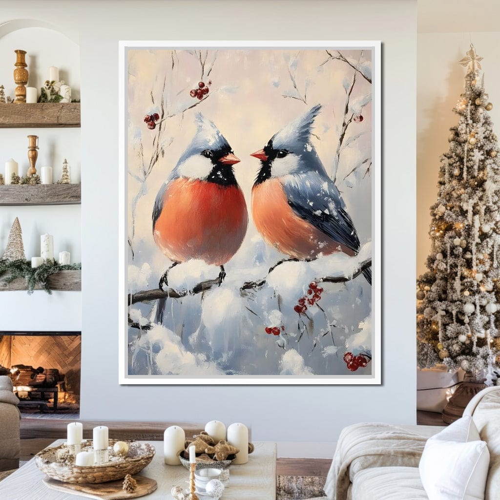 Winter Cardinals Berry Meeting Canvas Wall Art