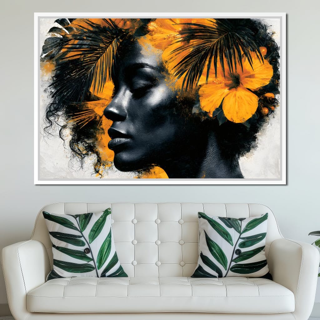 Golden Flora Crowned Spirit Canvas Wall Art