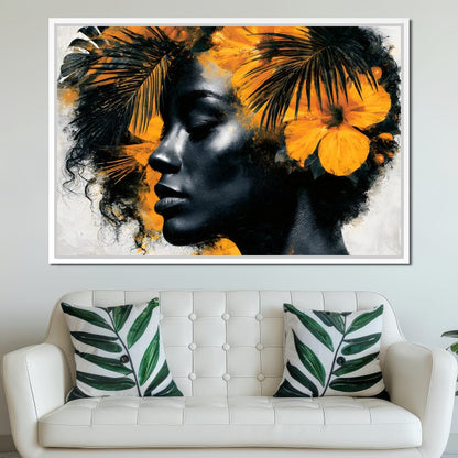 Golden Flora Crowned Spirit Canvas Wall Art