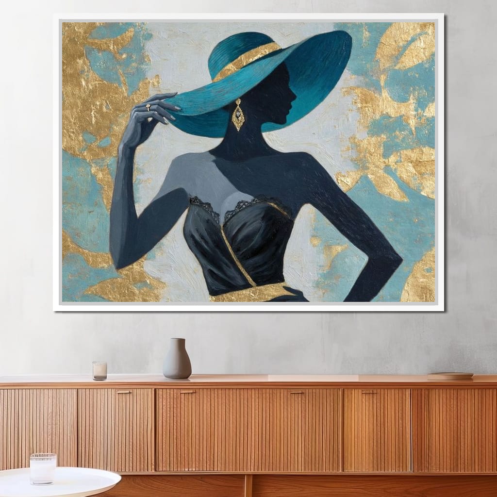 Golden Teal Elegance Lady Canvas Wall Art