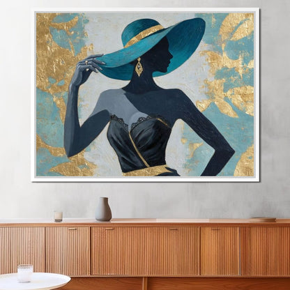 Golden Teal Elegance Lady Canvas Wall Art
