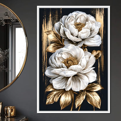 Gilded Petals Resting Upon Midnight Canvas Wall Art