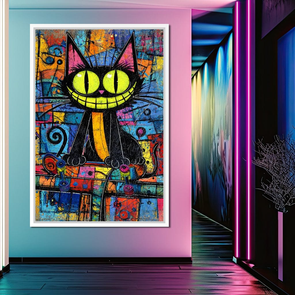 Neon Grin Alley Cat Pop Canvas Wall Art