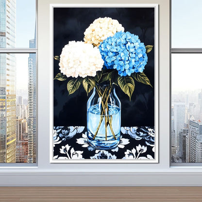 Hydrangea Dream in Glass Vase Canvas Wall Art