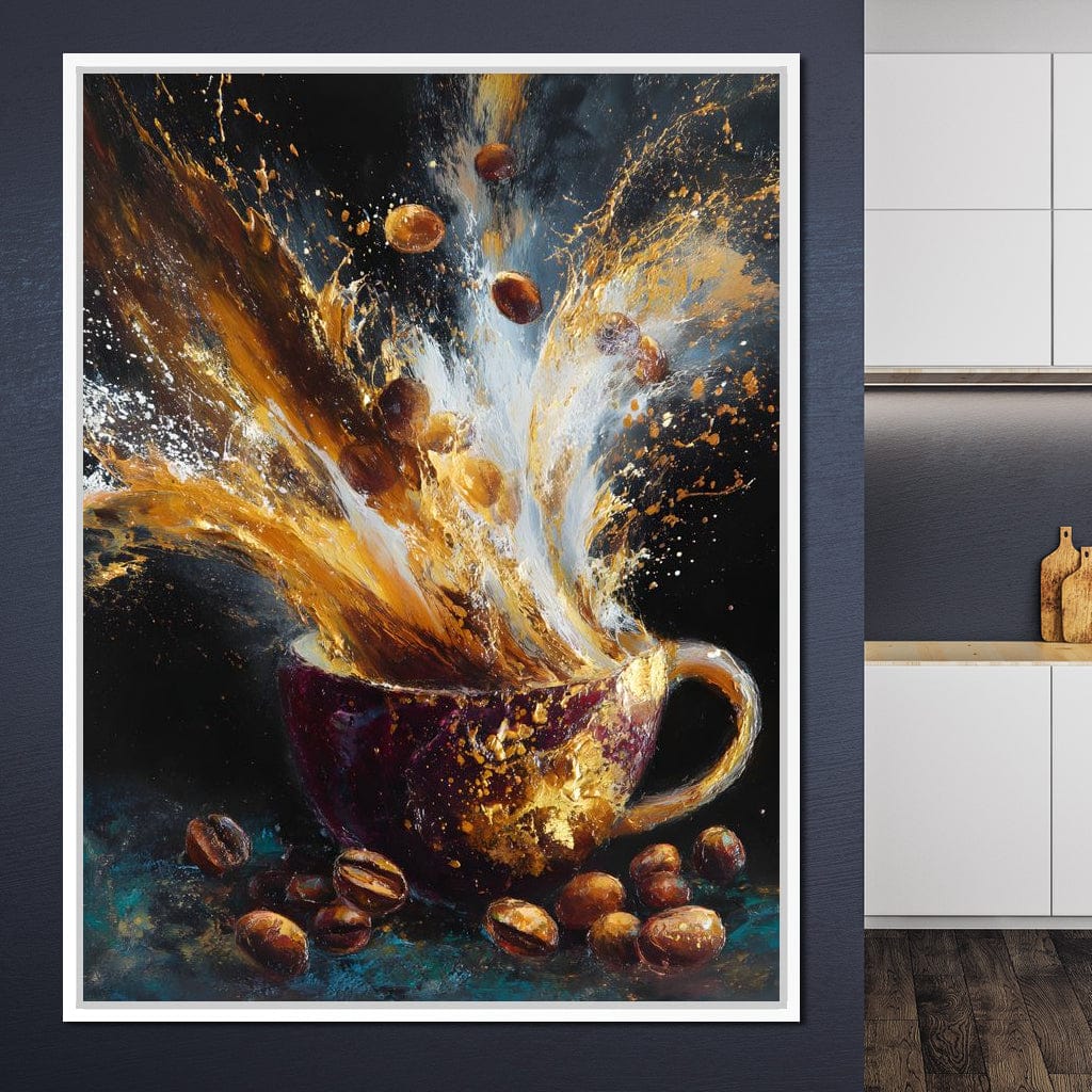 Golden Espresso Burst Cup Canvas Wall Art